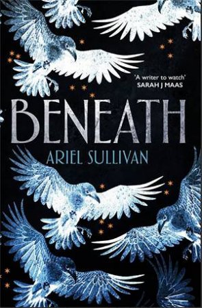 Book cover of 'Beneath' by Ariel Sullivan with blue bird illustrations on a dark background.
