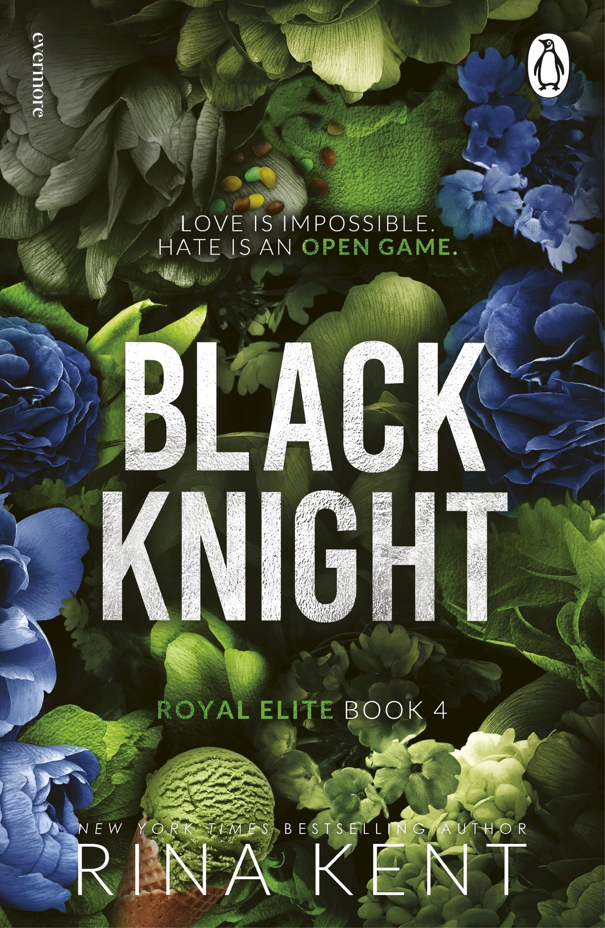 Book cover of 'Black Knight' by Rina Kent with green and blue floral design