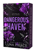 Book cover of 'Dangerous Haven' by Luna Pierce with purple flowers and dark background