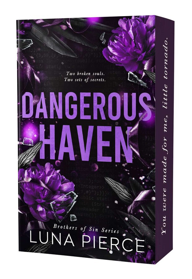 Book cover of 'Dangerous Haven' by Luna Pierce with purple flowers and dark background