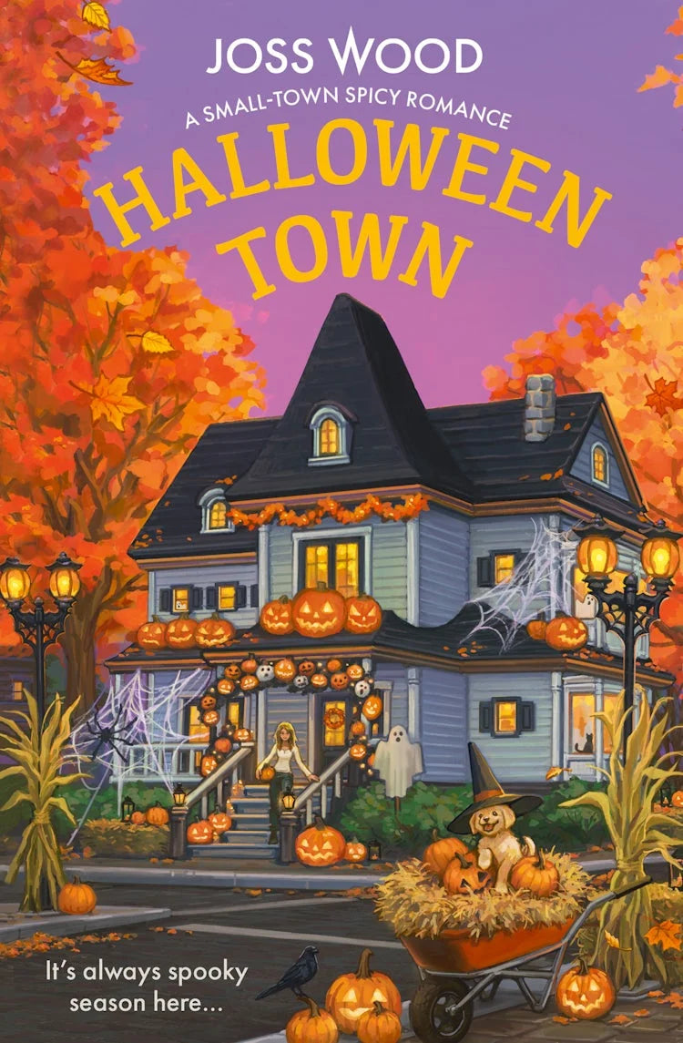 Book cover of 'Halloween Town' by Joss Wood with a Halloween-themed house and decorations.