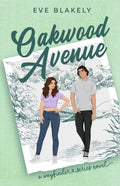 Book cover for 'Oakwood Avenue' by Eve Blakely, featuring an illustrated young woman and man walking on a path with trees in the background, set against a textured light green backdrop.