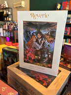 A stack of the officially licensed puzzle of Shield Of Sparrows by Devney Perry by Reverie Puzzles, beautifully illustrated with Odessa, the Guardian, and the monsters that fill their world.