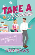 Book cover of 'Take a Number' by Amy Daws featuring a man and woman at a bakery counter.
