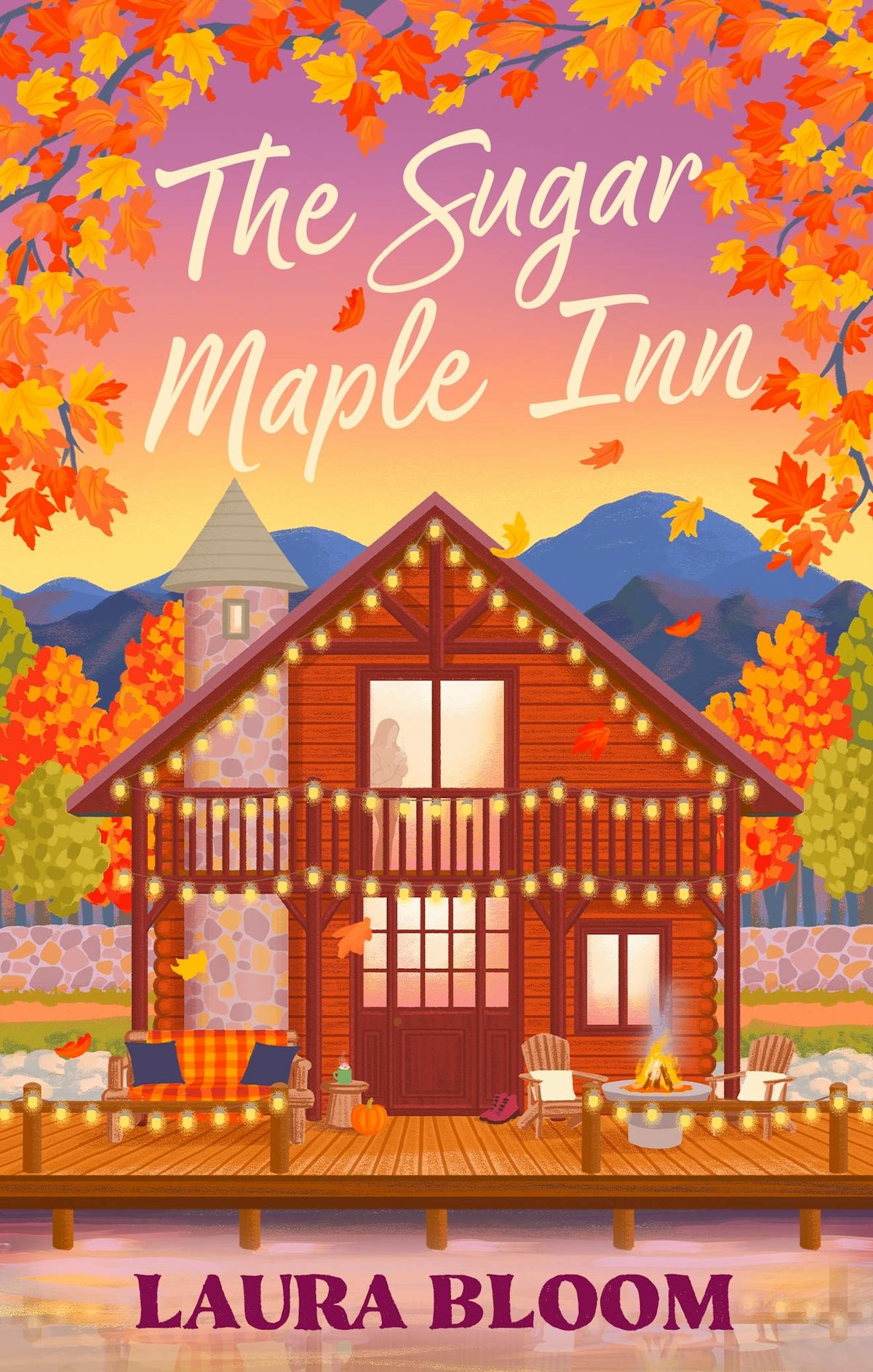 Cover of 'The Sugar Maple Inn' by Laura Bloom featuring a cozy cabin in autumn setting.