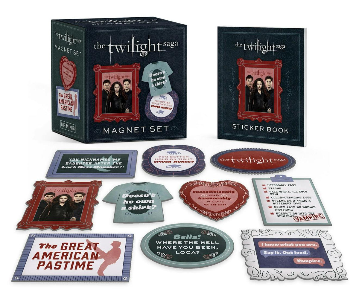 Twilight Saga magnet set and sticker book on a white background