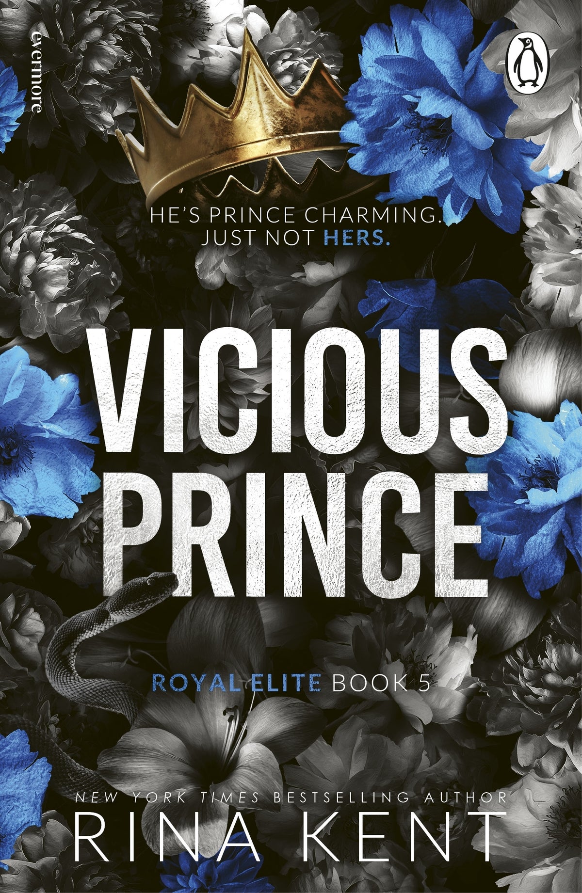 Book cover of 'Vicious Prince' by Rina Kent, featuring a blue and silver floral design with large white text.